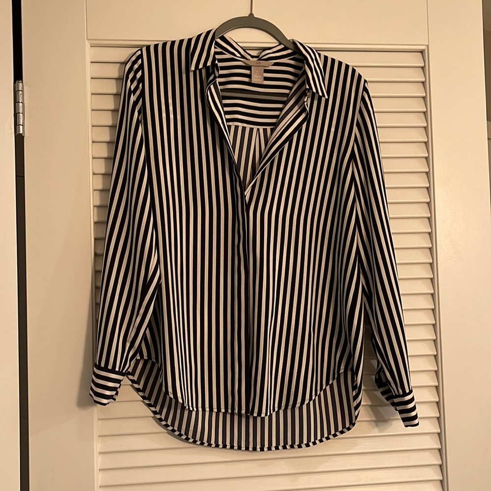 Blue and White satin button down